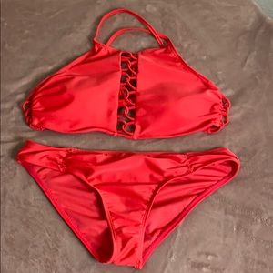 HOT WATER red halter bikini